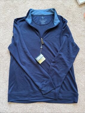 Tailorbyrd Men’s Zip-Up Sweater in Navy with Light Blue Collar